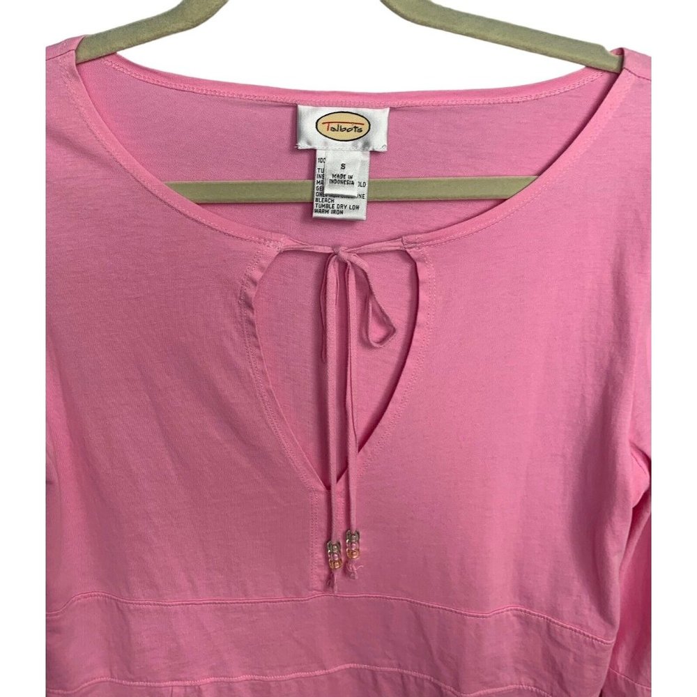 Talbots Womens Long Sleeve Cotton Tunic Top Size Small Pink Tie Collar  Peekhole - Picture 3 of 6